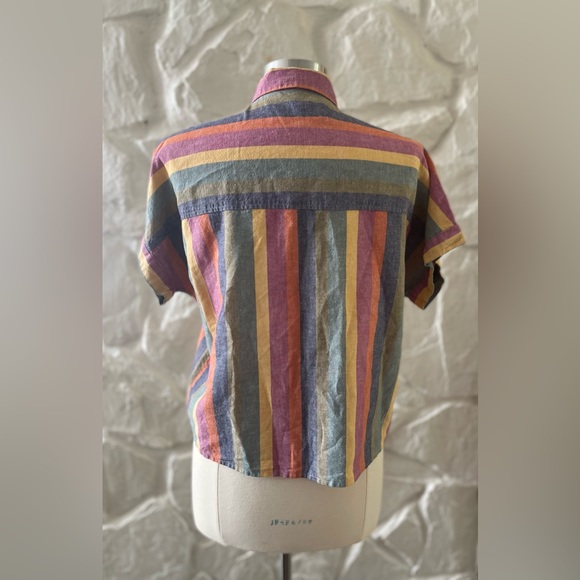 Madewell Short Sleeve Tie Front Rainbow Striped Button Up Shirt Small - Picture 8 of 8